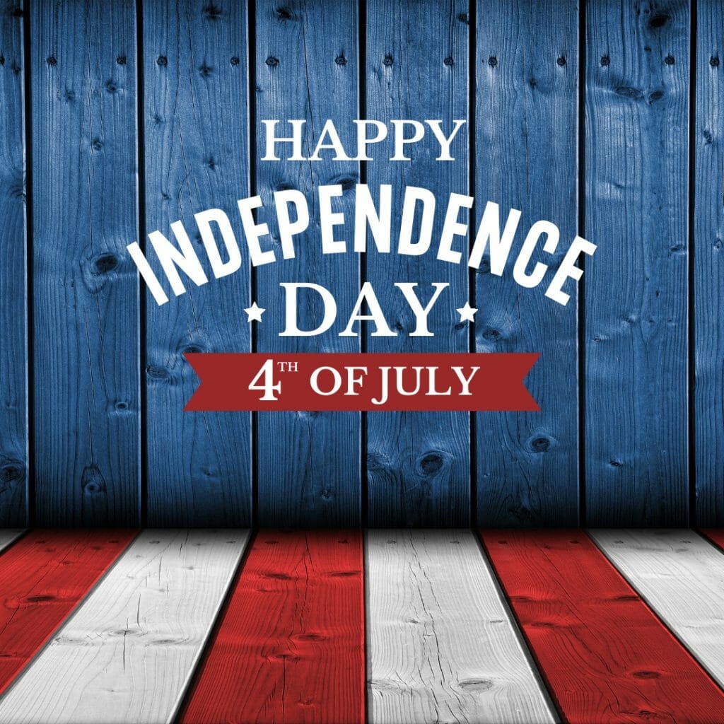 A wooden background with the words happy independence day 4 of july.